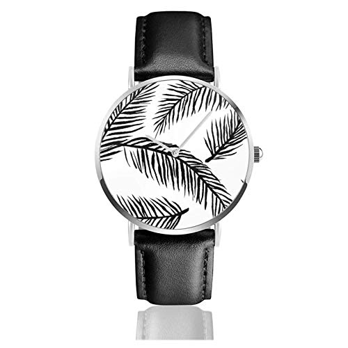 Reloj de hojas de palmera blanco y negro con movimiento de cuarzo,...