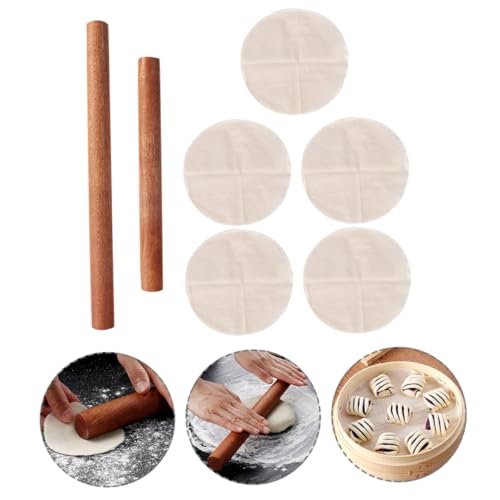 FUNNETOYU Wooden Rolling Pin Dough Roller Set 40cm and 30cm 5pcs Steamer Mats Kitchen Baking Tools for Pastry and Dumpling Skin Preparation - Image 4