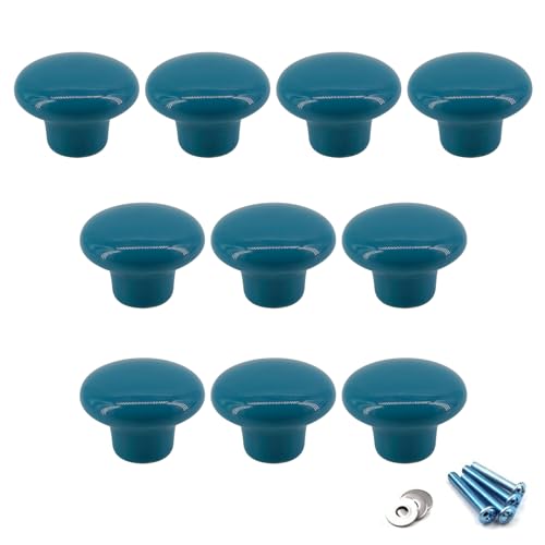 Azul Perillas redondas de cerámica Tirador de la manija de la perilla del gabinete para los cajones del tocador de la habitación infantil (paquete de 10 tornillos incluidos)