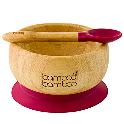 bamboo bamboo ® Suction Bowl for Baby – Bamboo Baby Bowl and Spoon Set with Removable Silicone Suction Cup for Kids | 11.8oz | Non-Toxic | Cool to The Touch | Ideal for Baby-Led Weaning (Cherry)
