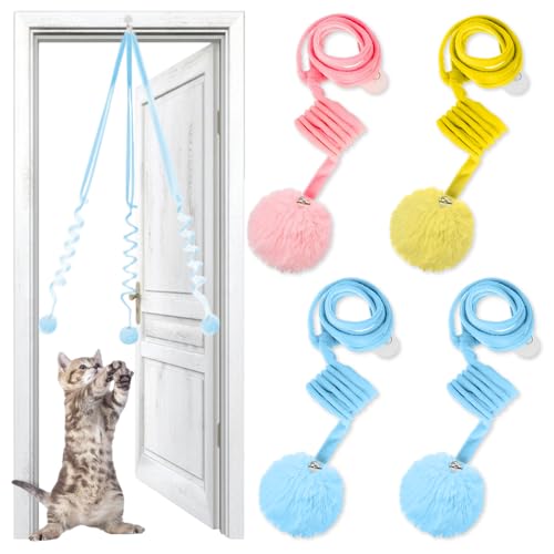Yotutun Juguetes Para Gatos Interactivo, 4 Piezas Puerta Colgante De Juguete Para Gatos Con Campana Juguete Gato Accesorio Ajustable Juguete Interactivo Bola Para Gato De Interior Para Jugar Ejercitar