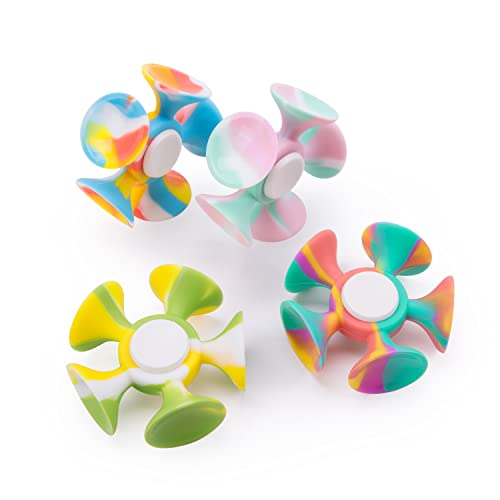Deuxper 4Pcs Silicone Fidget Spinners Toy With Suction Cup, Soft Sensory Pop Fidget Toys, Anxiety Relief Therapy Sensory Toys Hand Spinners For Adults&Kids Ages 3-Year-Old+ #TOP5