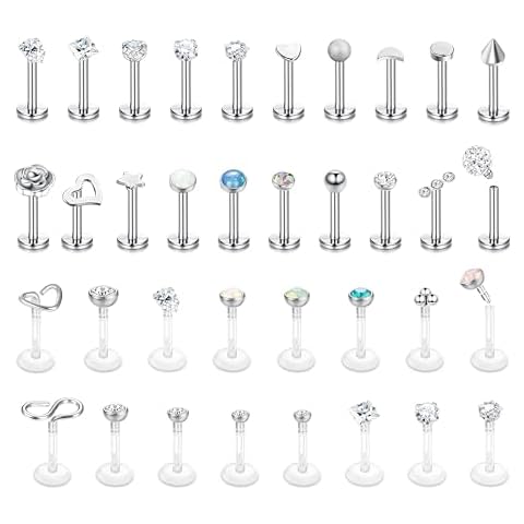 JeweBella 36Pcs Stainless Steel Piercing Set Cover