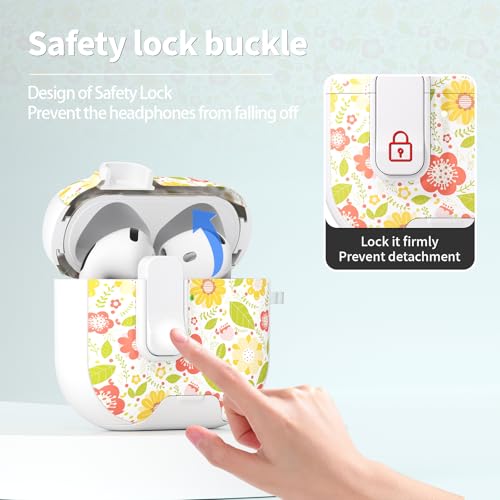 Image of for AirPods 4 Case with Safty Lock & Phone Stand,Cute Floral Pattern Style