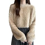 [1/2plus] ニブンノイチプラス セーター ニット ショート 丈 モヘア ファジー もこもこ ふわふわ シャギー ラウンド 丸首 レディース (ベージュ.XL)