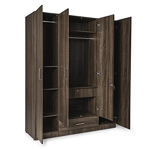 Image of Wakefit Wardrobe | 1 Year Warranty | Engineered Wood Almirah, Cupboard for Clothes Storage | 4 Door, Mirror, 1 Drawer, 2 Hanging Space | Cashmere - Napa Oak