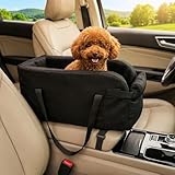 Waterproof Faux Leather Center Console Dog Car Seat, 2-in-1 Portable Puppy Carrier & Armrest Booster Seat for Small Dogs, Easy-to-Clean Tech Fabric, Sturdy Cushioned, Anti-Collapse Walls, Under 11 lbs