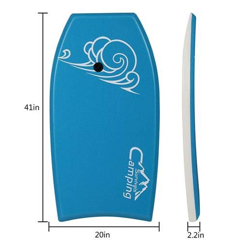 Kcelarec Lightweight Bodyboard With Coiled Wrist Leash,Kids Teens And Adults Surfboards,Perfect Surfing For Sea, Beach, River, Pool ,33-Inch/37-Inch/41-Inch (Blue, 33 Inch) #TOP5