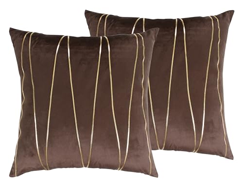Image of Amazon Brand - Umi Gold Leather Striped Pack of 2 Throw Pillow Covers Velvet Decorative Cushion Covers Cases for Sofa Bedroom Livingroom Car 20 x 20 in Coffee Color
