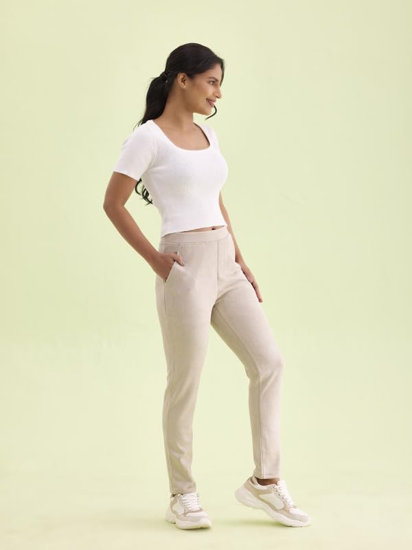 Image of GO COLORS Women Solid Mid Rise Suede Treggings