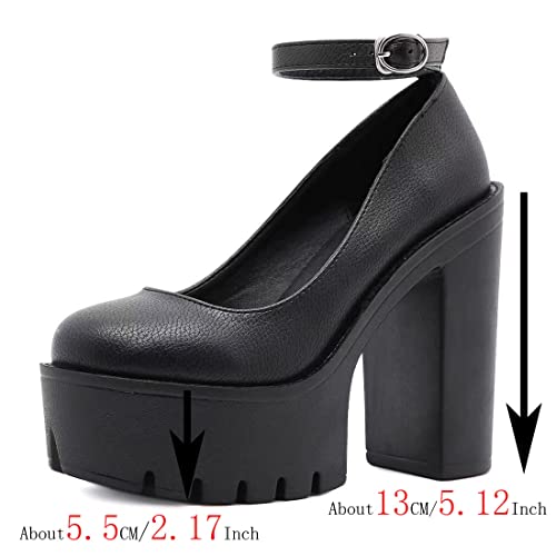 Image of Ulalaza Women Mary Jane Dress Pumps Lolita Shoes Cute Platform Gothic Double Ankle Strap Round Toe Chunky Heel Uniform Pumps Shoes Perfect for School Party Business Work Dance Date Night Club