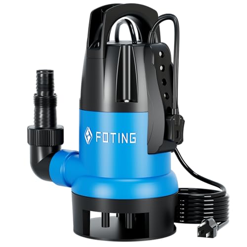 FOTING Schmutzwassertauchpumpe variabel einstellbarer Schwimmerschalter, 900 W, 14.000 l/h, Clean/Dirty, Förderhöhe max 8.5 m, Eintauchtiefe max 7 m, Thermoschutz, Pool Draining Ultility Pump