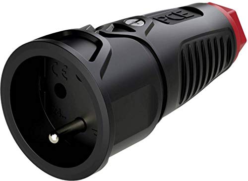 PCE 2410-sr Fiche électrique femelle avec terre caoutchouc, plastique 230 V noir IP20 Cover