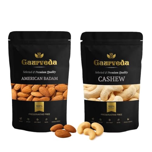 Image of GAURVEDA Premium American Almonds & Cashews Combo - Fresh Badam Kaju Mix for Healthy Snacking & Festive Gifting | Crunchy Nuts Pack