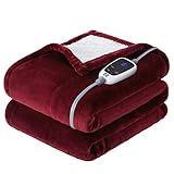Picture of SEALY Heated Throw Blanket, Flannel & Sherpa Cozy Soft Electric Throw with 6 Heat Settings & 2-10 Hours Auto Shut Off, Machine Washable, 50x60 Inch, Burgundy