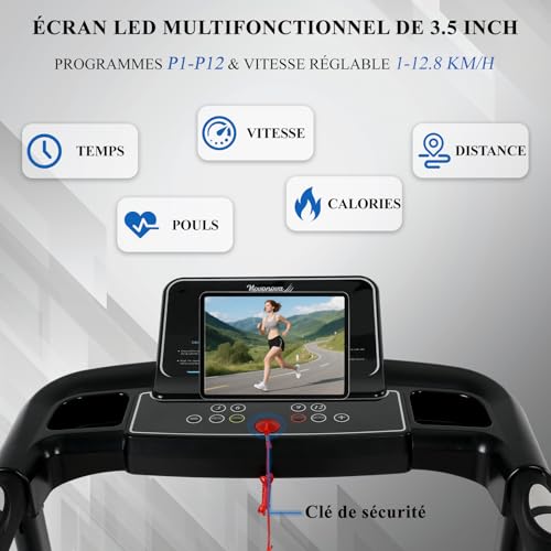 Tapis de Course Inclinable Pliable Electrique, Tapis Course Electrique Moteur 630W, Vitesse Réglable, Écran LED, 12 Programmes, Tapis de Marche Pliable, Tapis de Sport Course Cardio Maison – Image 3