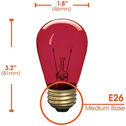 Incandescent S14 Edison Light Bulb, String Light Replacement, E26 Medium Base, 130V, Red (12 Pack)