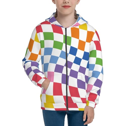 Wavy Checkerboard 2 Kids Pullover Hoodies Boys Zip Up Sweatshirts Girls Athletic Clothes with Pocket3