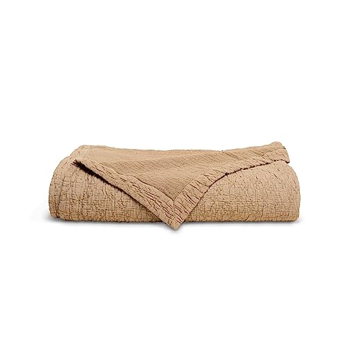Dr. Weil Wave Coverlet, 100% Cotton Bedspread, Midweight Coverage, Prewashed for Softness, Full/Queen, Ochre (DWSTWC-FQ-OC)