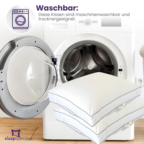 Slaapspeciaal Kopfkissen 60x50cm - Kissen aus Baumwolle-Bezug [2er Set], Ergonomisches Schlafkissen mittlere Festigkeit [Stützt Kopf und Nacken] - Aktive Luftzirkulation
