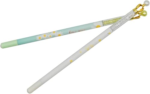 Miniatura 8 de Fanshion - 12 bolígrafos florales de gel con corona de flores de margarita con cristal de perla, arena movediza de 0.020 in, tinta negra para fiesta