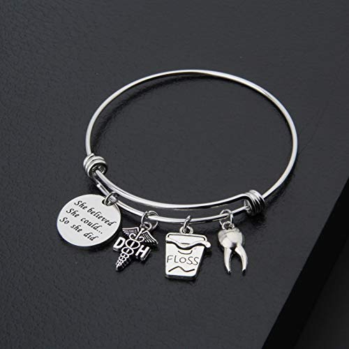 ENSIANTH Dental Hygienist Bracelet She Believed She Could so She Did Bracelet Graduation Gift for Dental Assistant,Dental Jewelry Gift3