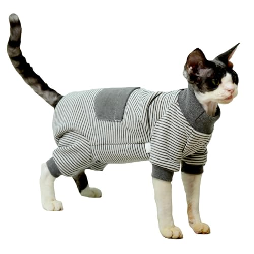 Pull sans poils pour chat Sphynx : vêtements d'hiver rayés à col roulé