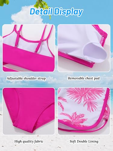 Image of Girl's 3 Piece Bikini Set Cross Strap Swimsuits for Girls Bathing Suit with Shorts Teen Swimwear Swimming Suit