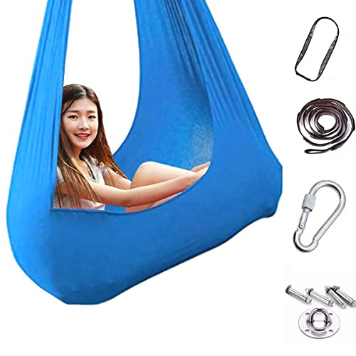 LHHL Therapieschaukel Für Kinder Erwachsene Yoga Hängetuch Anti-Gravity-Set Aerial Hängematte Yoga Schaukel Für ADHS Asperger Und Sensorische Integration (Color : Sky Blue, Size : 150x280CM/59x110in) Cover