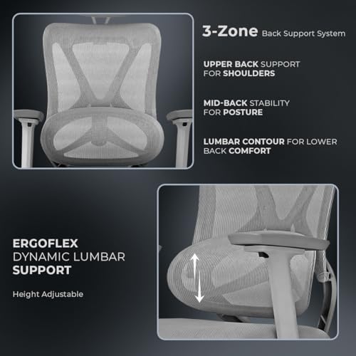 Image of Kepler Brooks Vogue Pro Premium Office Chair for Work | 3-Yr Warranty | Ergonomic Office Chair, Study Chair, 2D Headrest, 3D Arms, Multi Lock Seat Slider with Legrest, Heavy Duty Metal Base (Grey)