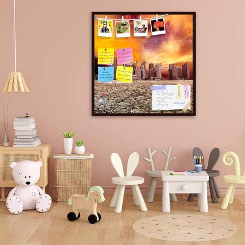Image of ArtzFolio City Overlooking Desolate Desert | Bulletin Board Notice Pin Board | Vision Soft Board Combo with Thumb Push Pins & Sticky Notes | Dark Brown Frame | 24 x 24 inch (61 x 61 cms)