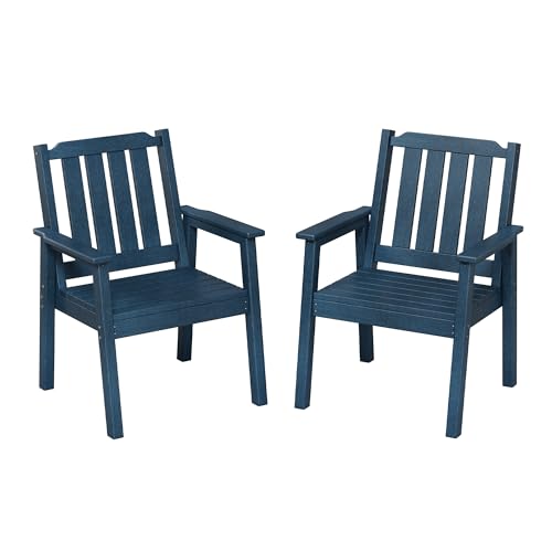 Outdoor Dining Chairs Set of 2, HDPE Patio Chairs 650LBS Capacity All-Weather Yard Armchair with Slatted Seat, 23.9" Wide Heavy Duty Modern Backyard Furniture for Garden, Poolside, Deck (Navy Blue) by GarveeLife - Image 8