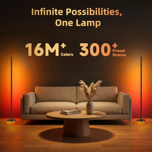 Image of AOC LED Floor Lamp, 2Packs RGBICWW Corner Floor Lamp with Glowing Base | App & Remote Control, 160 Million Colors, 68+ Scenes Color Changing, Ambient Lighting for Bedroom Living Room Home Office
