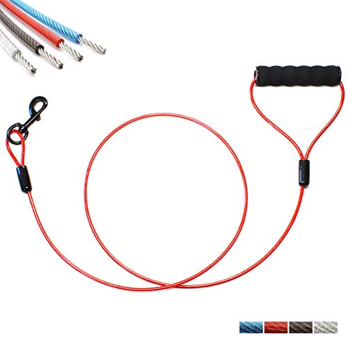 BAAPET 5 Feet Chew Proof Dog Leash with Coated Steel Cable and Soft Padded Handle Dog Leashes for Small, Medium and Large Dogs (Red)