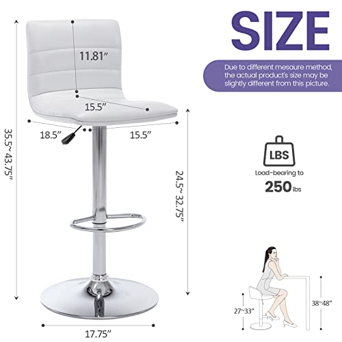 Vogue Furniture Direct Pu Leather Bar Stools, Modern Square Adjustable Swivel Barstools With Back, Armless Airlift Counter Height Bar Chairs For Kitchen Dining Set Of 2 (Pearl White) #TOP2