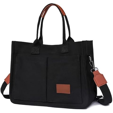 VODIU Large Canvas Tote Bags for Women with Pockets,Laptop Tote Bag Crossbody Bags Shoulder Handbag for Work Travel Beach Gym Cover