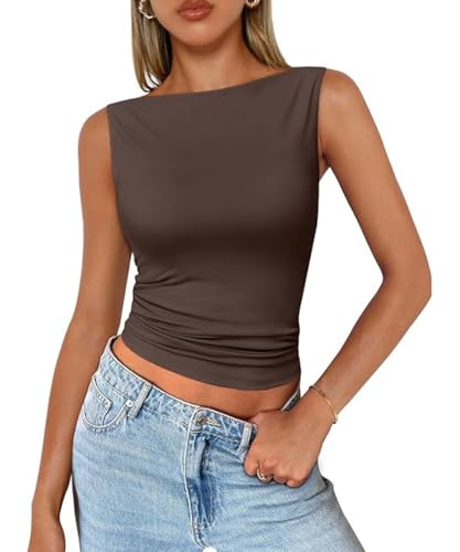 ABINGOO Tank Tops Damen Sexy Ärmellos U-Boot Ausschnitt Oberteil Einfarbig...