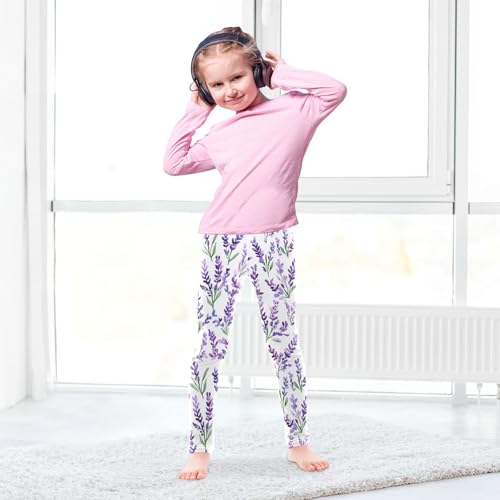 Watercolor Lavender Girls' Leggings Toddler Doodles Purple Kids Yoga Pants Dance Active Tights 4T4