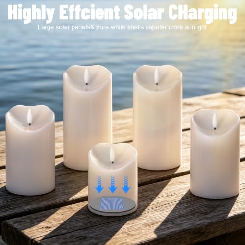 Image of Wondise 5Pack Solar Candles Outdoor Waterproof IP65 Rechargeable | Dusk to Dawn, Outdoor Pillar Candle for Camping Patio Porch Lanterns(5 Pack, 3 inch D x 4 inch H x 5 inch Hx 5 inch Hx 6 inch Hx 6 inch H)