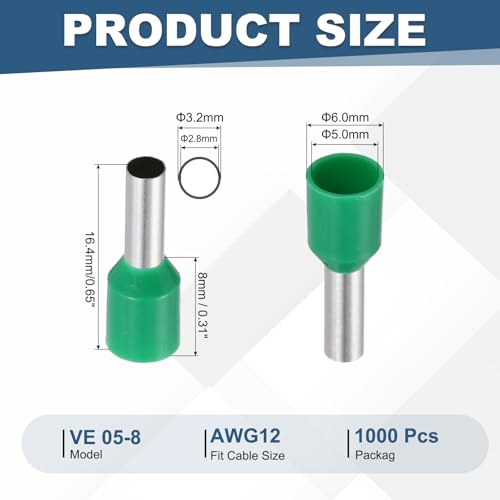 Terminales de crimpado AWG12 VE40-09 MECCANIXITY de cobre con aislamiento kit de 1000 unidades 2
