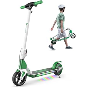 isinwheel S4 Electric Scooter for Kids Ages 6-14, 200W Foldable Kids Electric Scooter with 3 Speeds (5/8/12 Mph), LED Display, Colorful Lights, Gift for Kid Dark Green