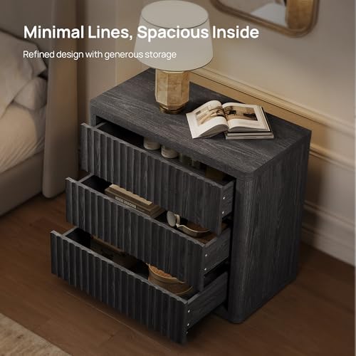 SICOTAS Night Stand Set 2 - Oversized Extra Large Bedside Table Modern Side Table with Storage Fluted 3 Drawer Nightstand 27.5" W End Tables Living Room Nightstands for Bedroom Sofa Couch Home Office - Image 6