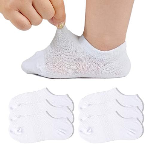JORMATT 6 Pairs Toddler Little Girls Boys No Show Socks Thin Cotton Soft Anti Slip Low Cut Socks Breathable With Grips, White S
