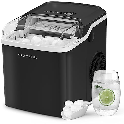 CROWNFUL Ice Makers Countertop, Portable Small Ice Machine with Self-Cleaning, 9 Cubes Ready in 7 Mins, 26lbs/24H, 2 Sizes Bullet Ice, with Scoop and Basket for Home Kitchen Office Bar Party