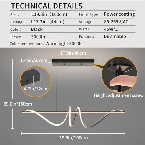 Lustre moderne à LED avec télécommande et intensité variable en aluminium - 7