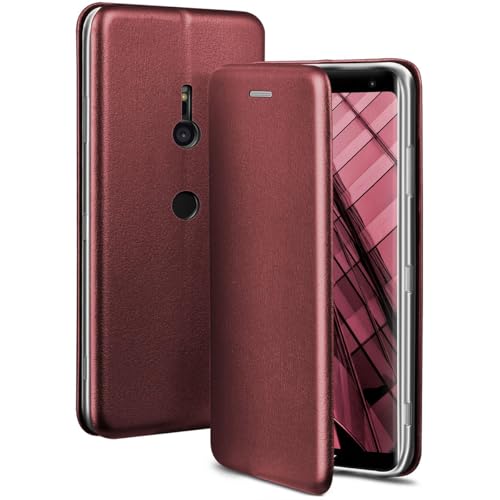 Housse Sony Xperia XZ3 à rabat bordeaux avec fente portefeuille et support vidéo