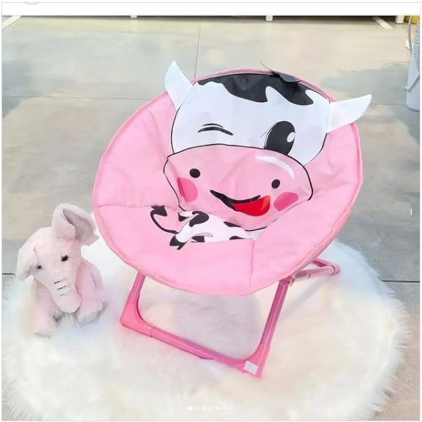 Enona Moon Chair with Metal Frame Non-Slip Back Saucer Chair Toddler Cartoon Pattern Children's Camping Chair Moon Folding for Kids Portable Seat Stool, Garden-Multi (Pink) 3
