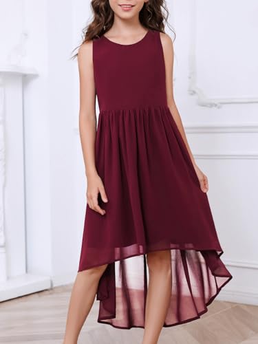 Girls Semi Formal Dress Kids Cute A-Line Crewneck Long Chiffon Wedding Prom Party Gowns4