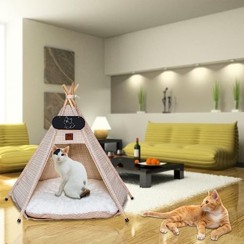 Mooipet Tipi tent voor huisdieren met dubbelzijdig kussen, huisdiertent voor honden/katten, huisdierenhok, afneembaar en wasbaar, hondenhuis voor cavia's, konijnen, hamsters, kittens, 60 x 60 x 70 cm - Afbeelding 5