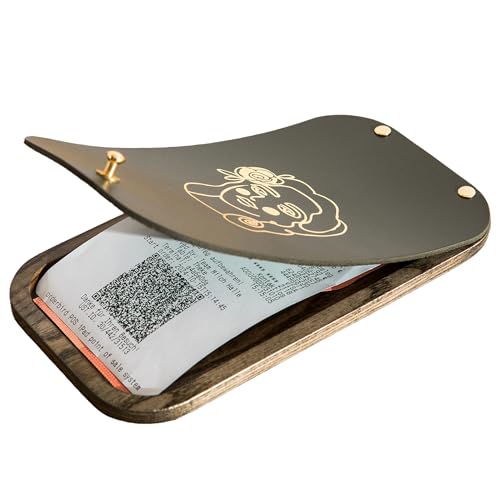 Green Leather and Ashwood Guest Check Box – Restaurant Bill Holder – Personalized Wooden Check Presenter for Waitstaff and Servers - Waitress Booklet